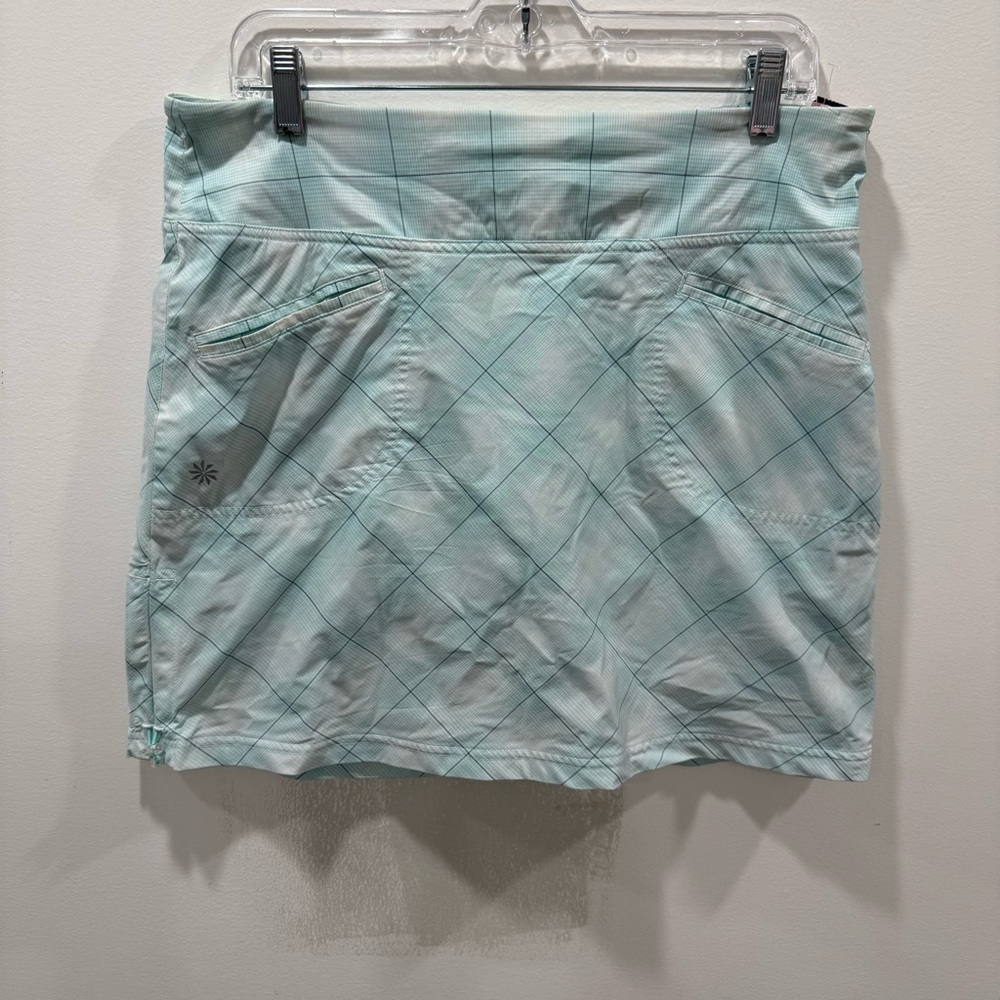 ✅ Athleta 10 aqua plaid Mini Skirt Skort shorts liner side zip golf active plaid